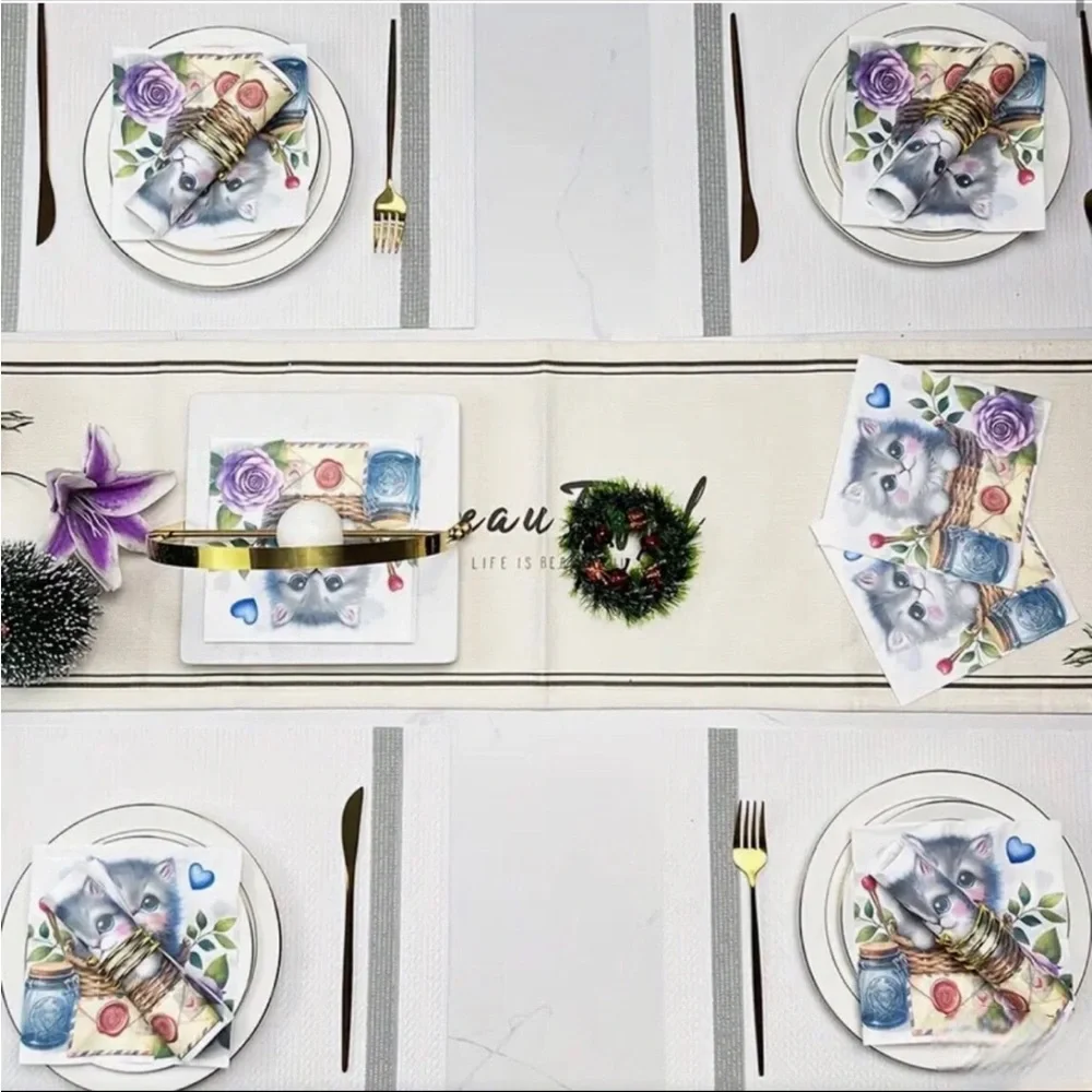 Letter Floral Sweet Kitten in Basket Luncheon Paper Napkins, 20 ct